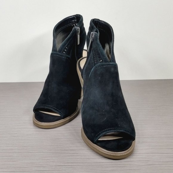 Vince Camuto Koral Heeled Peep Toe Bootie, Black Suede, Womens Size 5 US / 35 - Picture 4 of 11